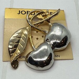 Vintage Jordache Gold and Silver Cherry 80's Brooch
